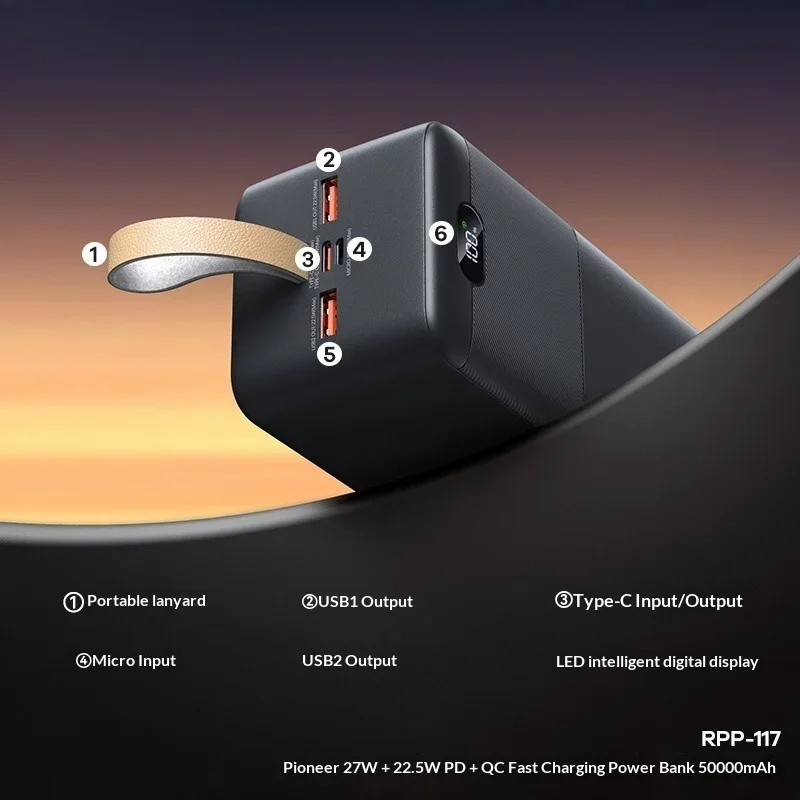 

50000mAh large capacity 27W fast charging power bank outdoor camping mobile power bank