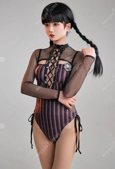 

Miccostumes Women's Wednesday Derivative Sexy Swimsuit Striped Bathing Suit Lace Up One-piece Swimwear