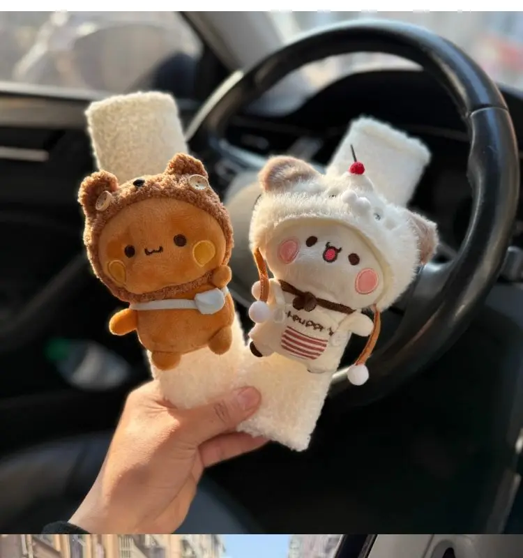 Cute Cartoon Panda Bubu And Yier Car Seat Belt Shoulder Cover Bubu Dudu Soft Car Seat Cushion Neck Pillow Comfort Car Accessory