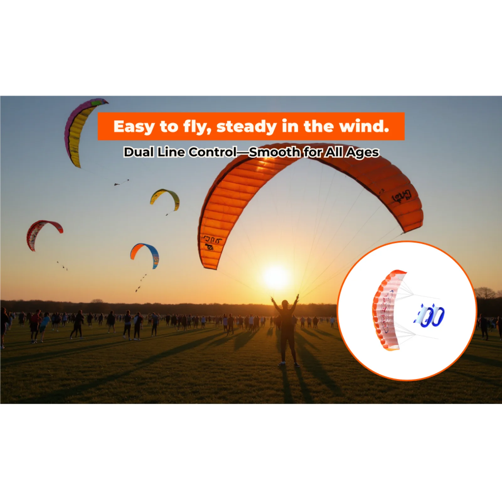 

Surfing Kite Line Parafoil Power Parachute with Polyester for Trick Kites Suitable for Outdoor Flying Park Sea