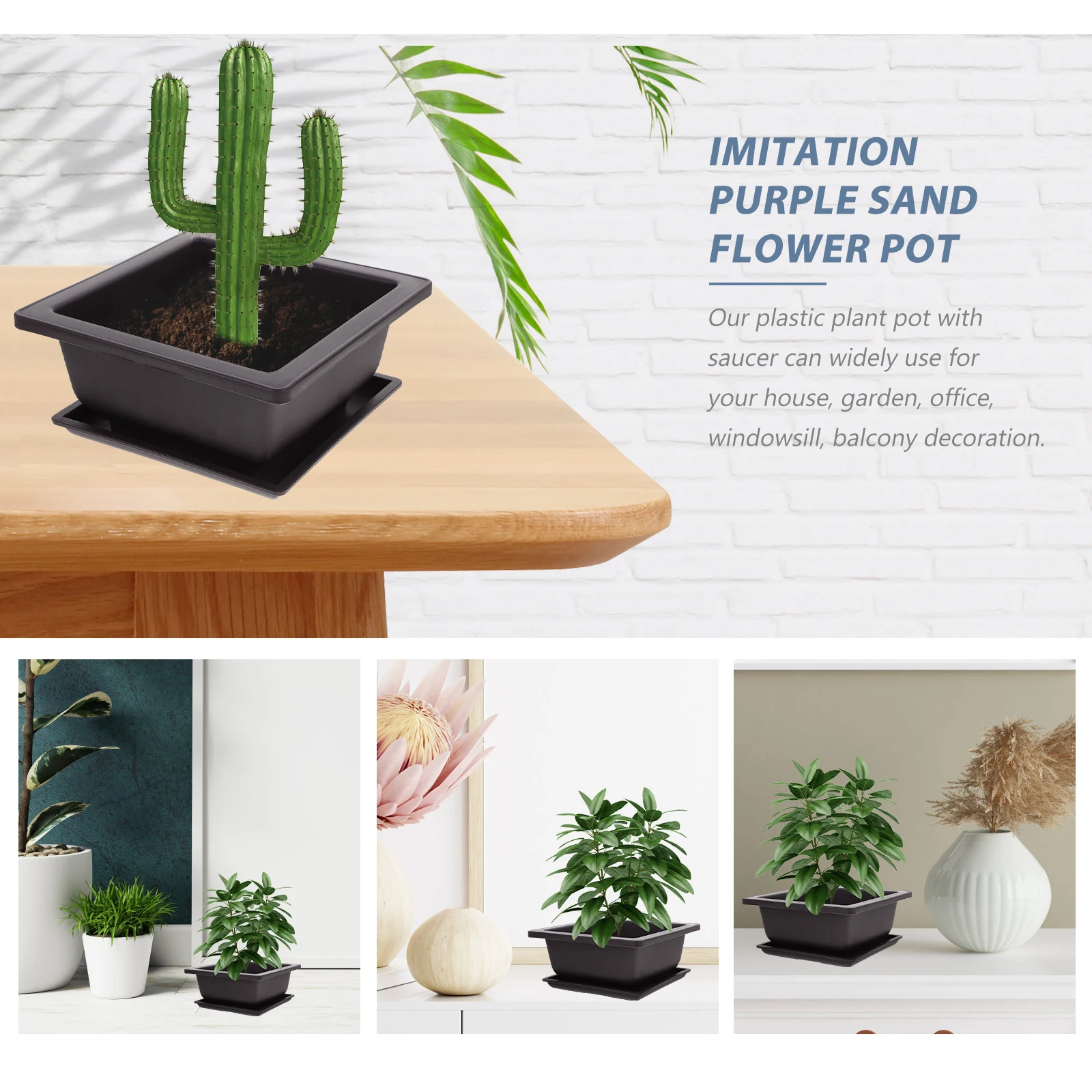 

2 set 17cm Plastic Flower Plastic Planter Pot With Saucer Pots Saucer for Office Succulent Plant Containers Bonsai