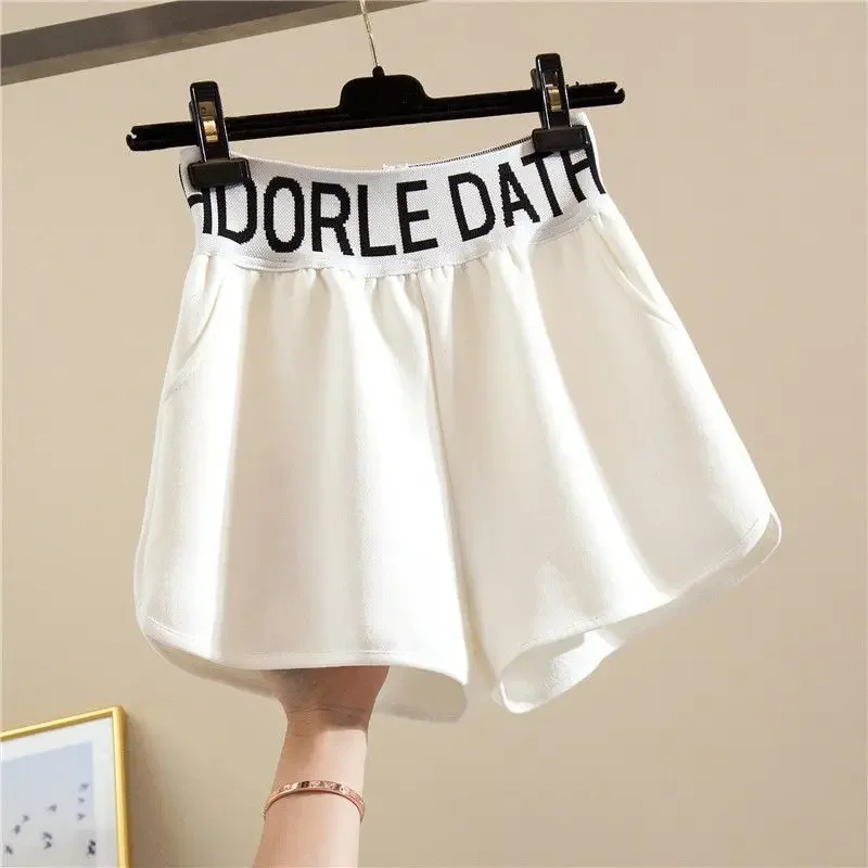 Summer New High Waist Letter Printing A-line Shorts All-match Loose Wide Leg Hot Pants Street Casual Fashion Women Clothing