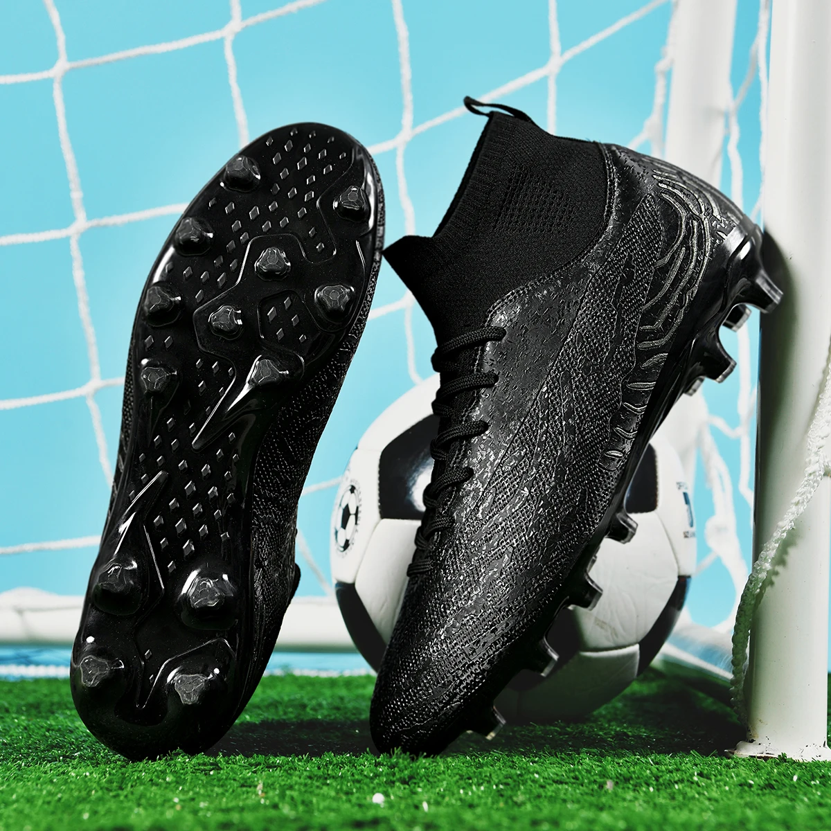 Men & Women AG Stud Leather Football Shoes, Anti-slip, for Adult & Student Training, Artificial and Natural Grass Pitches