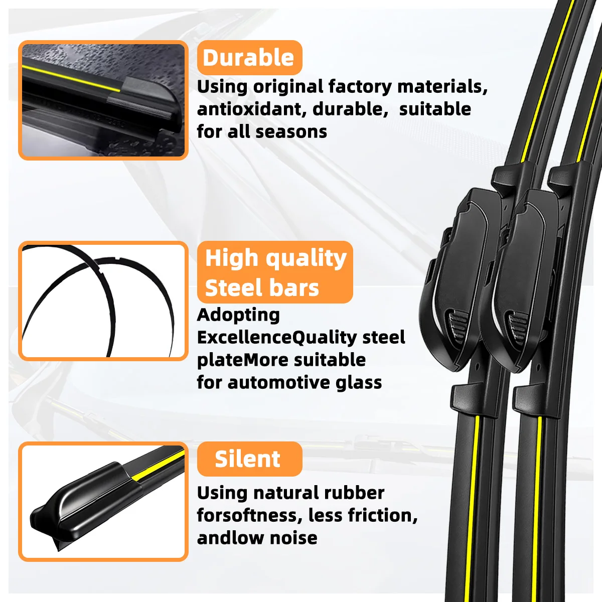 2PCS Car Windshield Wiper Suitable For Audi A3 8l 8p (1996-2004) Natural Rubber High-Definition Silent Front Windshield Wiper