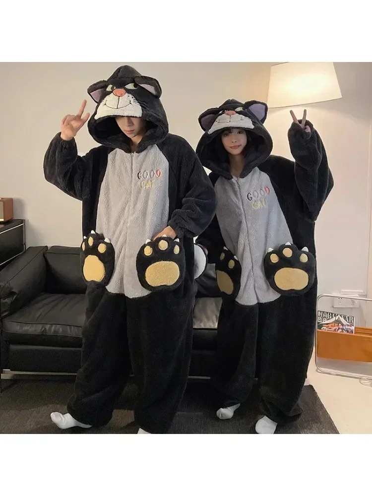

Couples Winter Korean Thicken Anime Cat Lovers Pajamas Women Jumpsuits Men Pyjamas Cartoon Hooded Warm Sleepwear Homewear Onesie