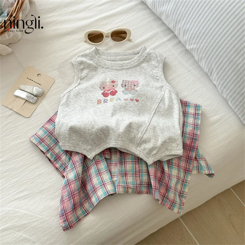 

Girls' Summer Outfit Stylish Skirt Pants Vest Set Children's Cartoon Sleeveless New Fashion Two-Piece Set for Babies Trendy