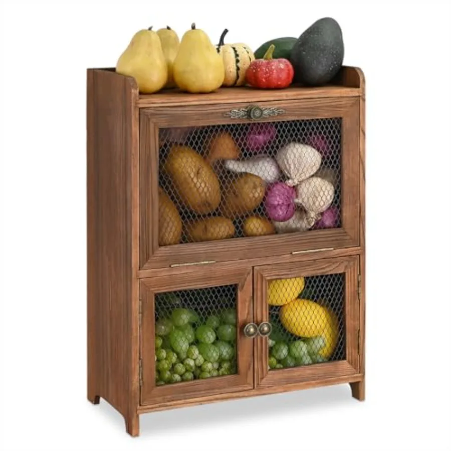 

Wooden Countertop Potato Onion and Garlic Storage Bin Box Fruit and Vegetable Organizer Kitchen Pantry Cabinet Wooden Bread Box