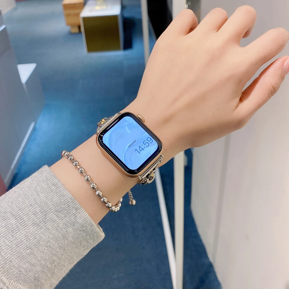 조절 가능한 메탈 스트랩 41/45mm 애플 워치 SE8 7 6 5 4 3 2 1 iWatch 밴드 38mm 42mm 40/44mm, 싱글/더블 체인 49 울트라