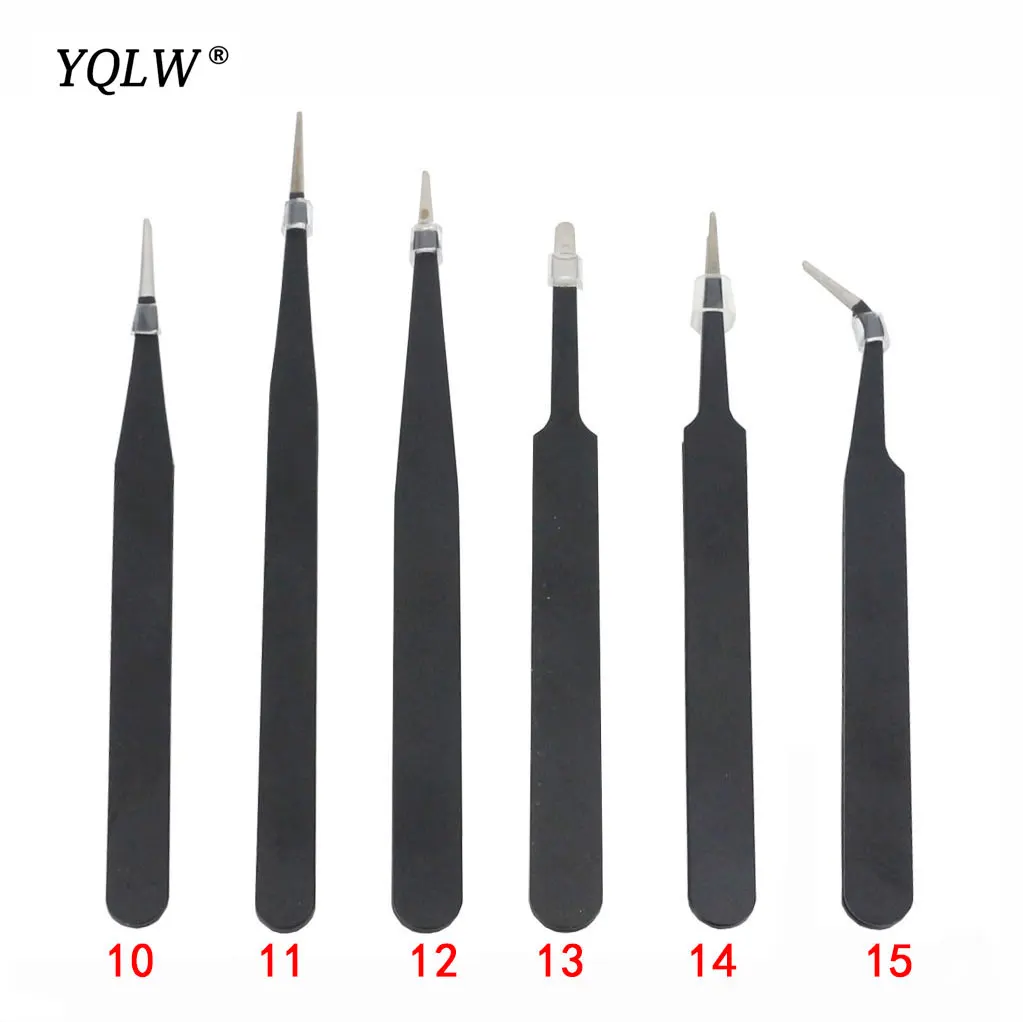 Stainless Steel Tweezers ESD-10/11/12/13/14/15 Black Straight / Elbow Dismantling Hand Tools Hair Picking Nail Art Tools