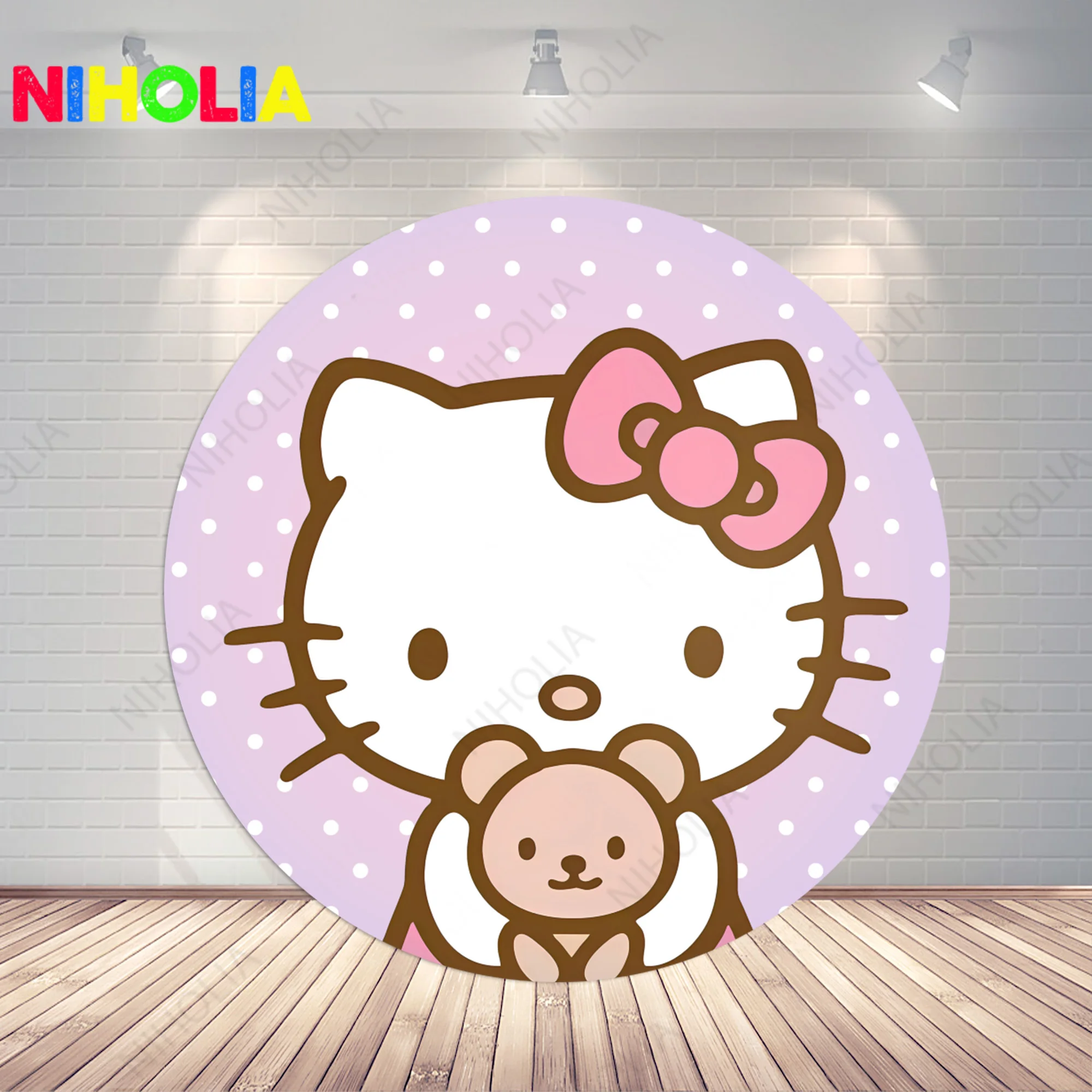 Hello Kitty Photo Background Circle Cover Girls Birthday Party neonato Photography Background Round Photo Booth Prop