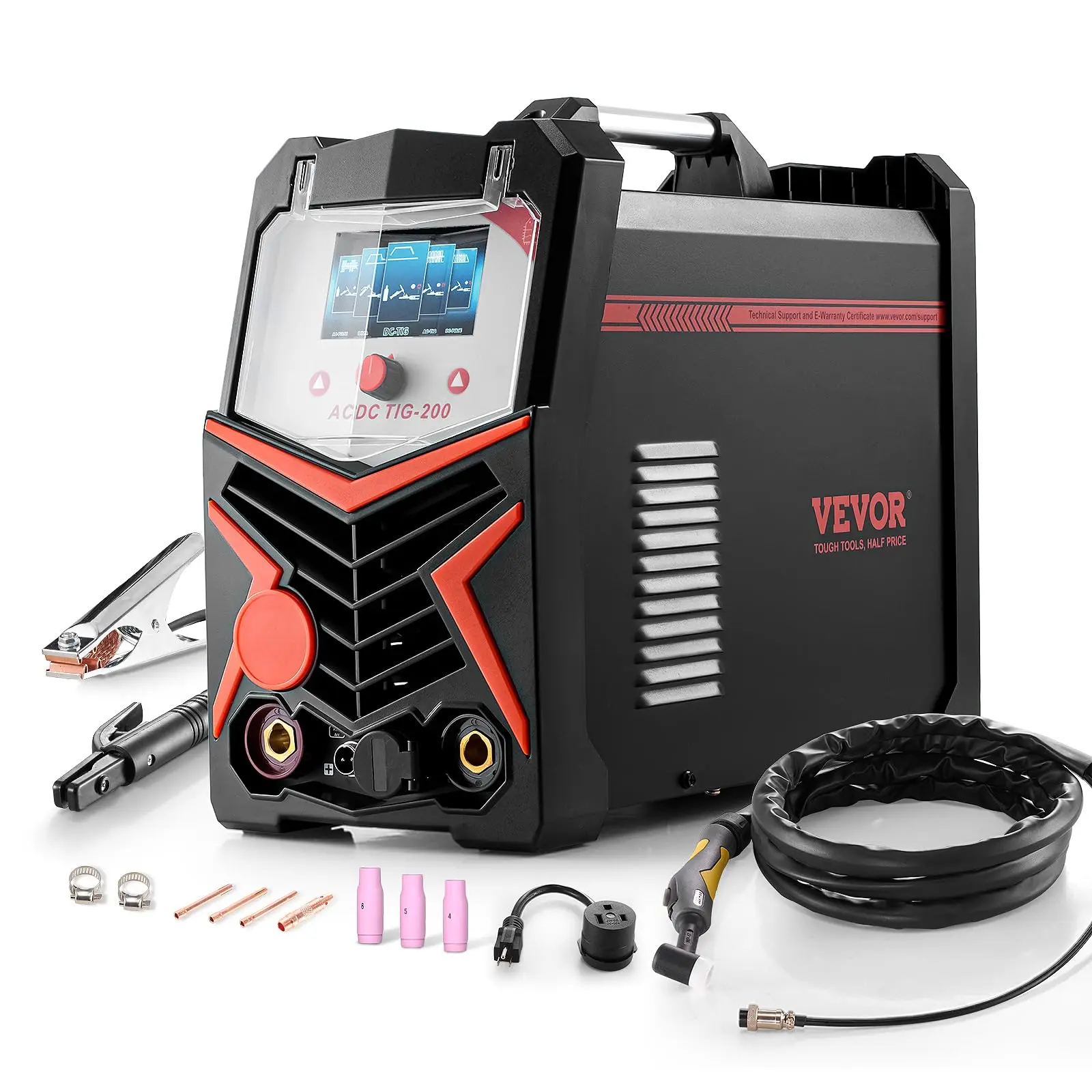 VEVOR TIG Welder, 200A 6-In-1 Aluminum Welding Machine (LED Display) - AC TIG/DC TIG/AC Pulse TIG/DC Pulse TIG/Spot
