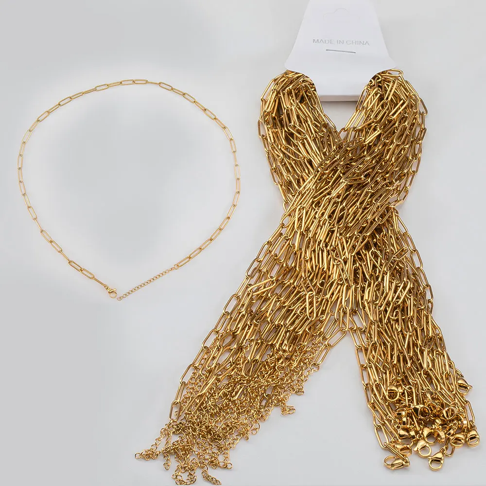 

5pcs Adjustable Gold Color Stainless Steel Necklace Chains with Extension Chains for Jewelry Making DIY Sweater Chains Supplies
