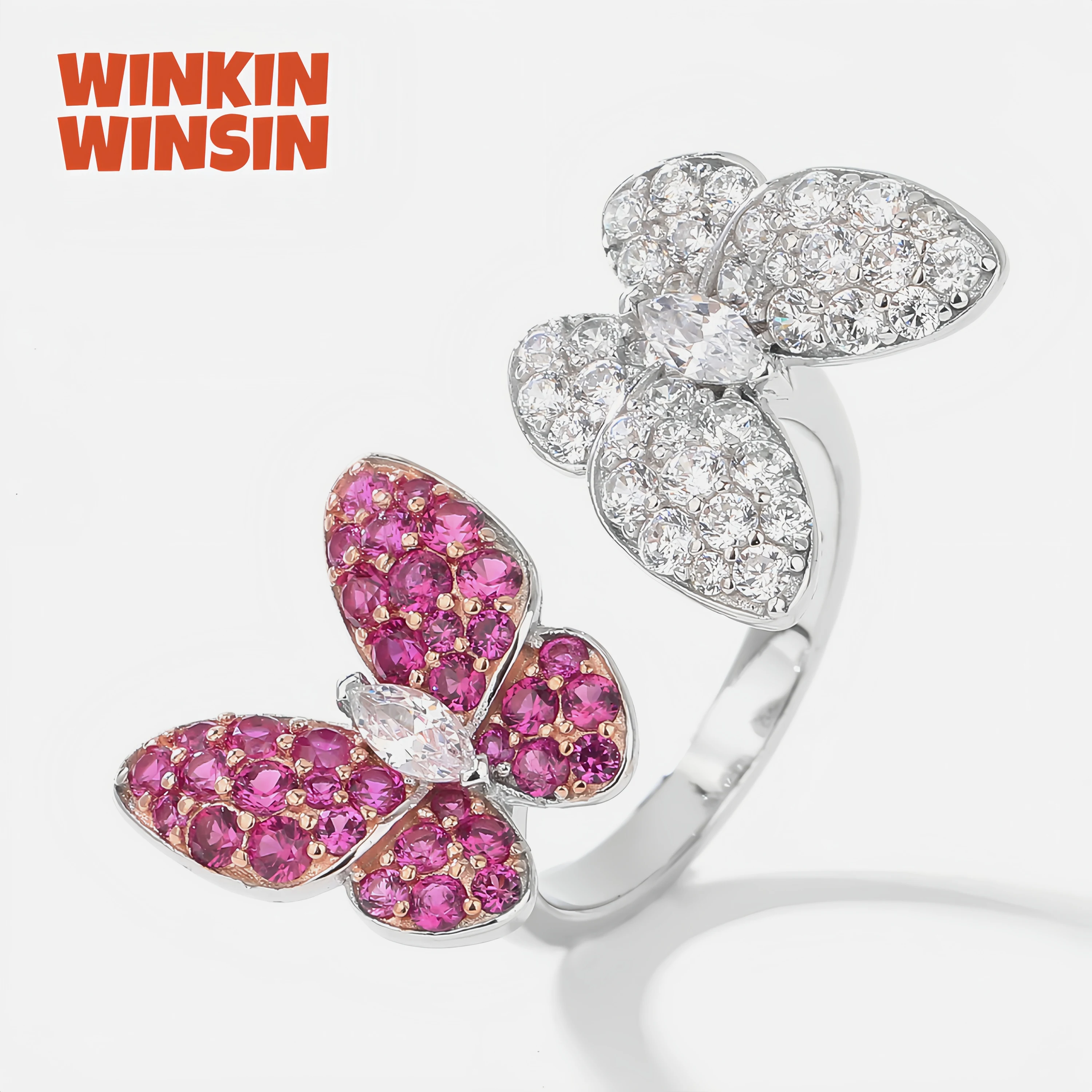 

WINKIN WINSIN Brand MST 925 Sterling Silver Double Butterfly Diamond Open Ring High Carbon Diamond Zircon Rings Fine Jewelry