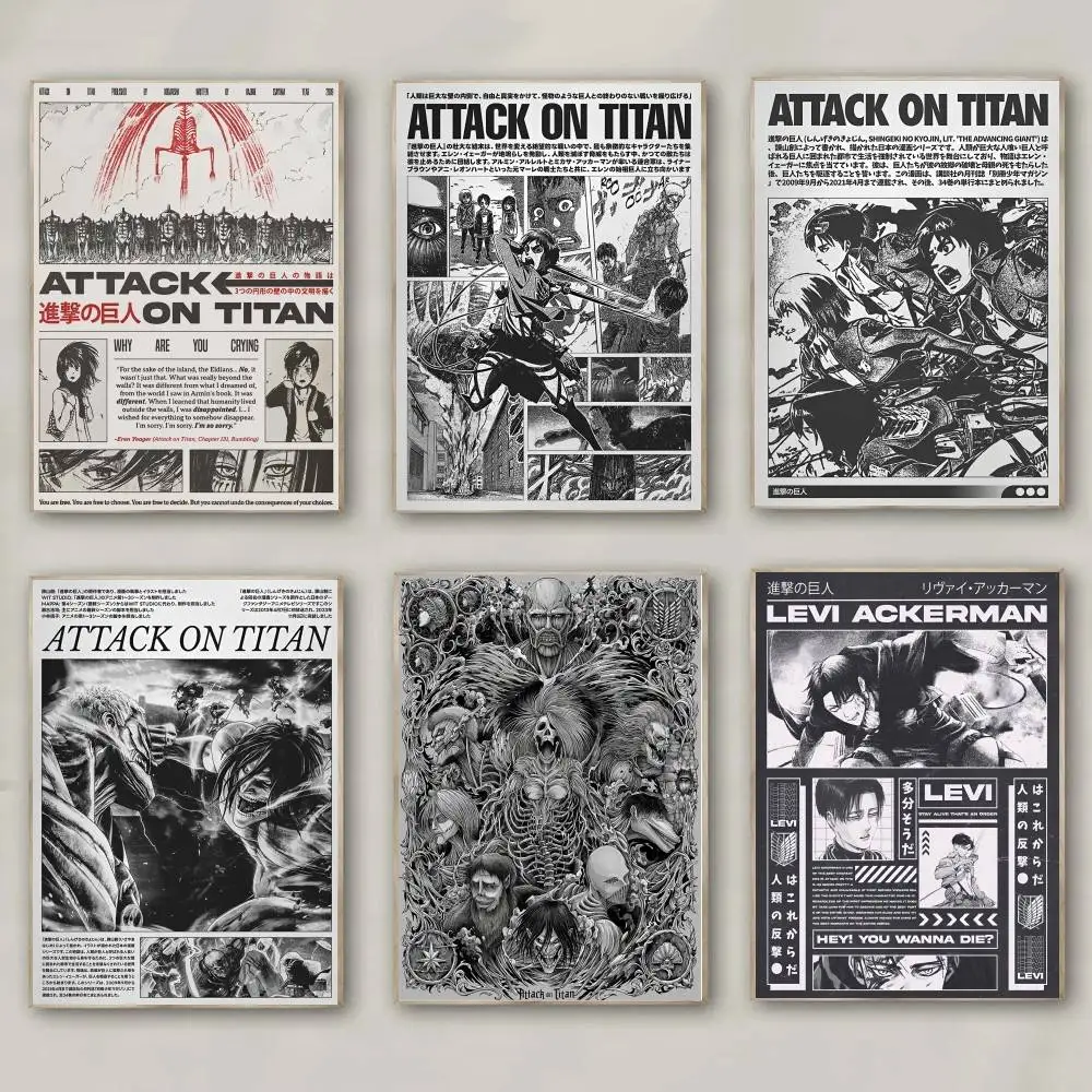 1pc A-Attack On Classic Japanese Anime T-TitanS Poster HD Home Decor Sticky Wall Waterproof Home Living Room Bar Aesthetic Decor