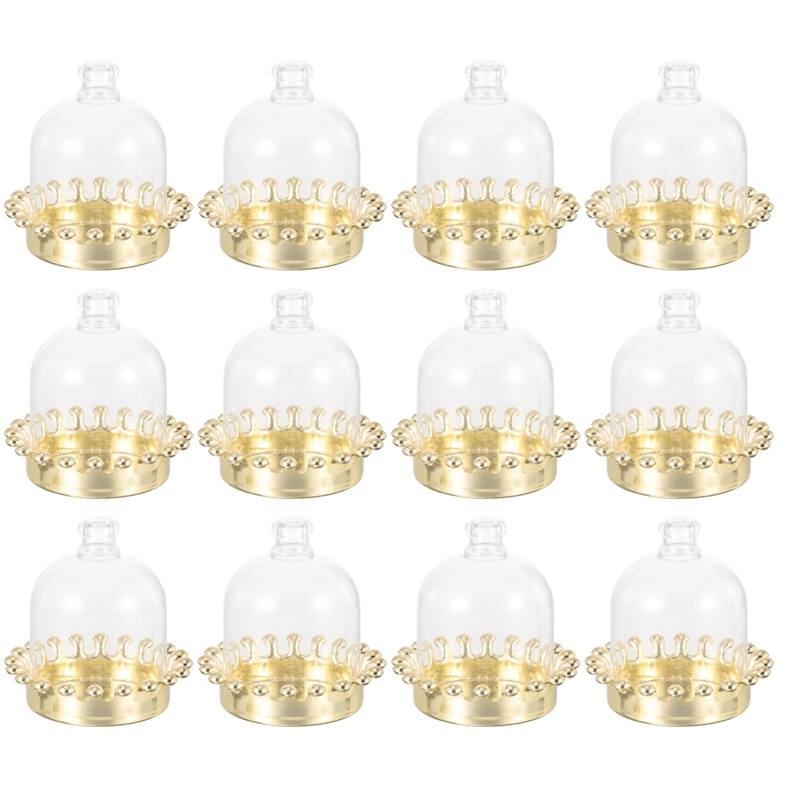 

12 Pcs Charcuterie Candy Box Food Trays Mini Cake Stand with Dome Golden Plastic Domes for Crafts