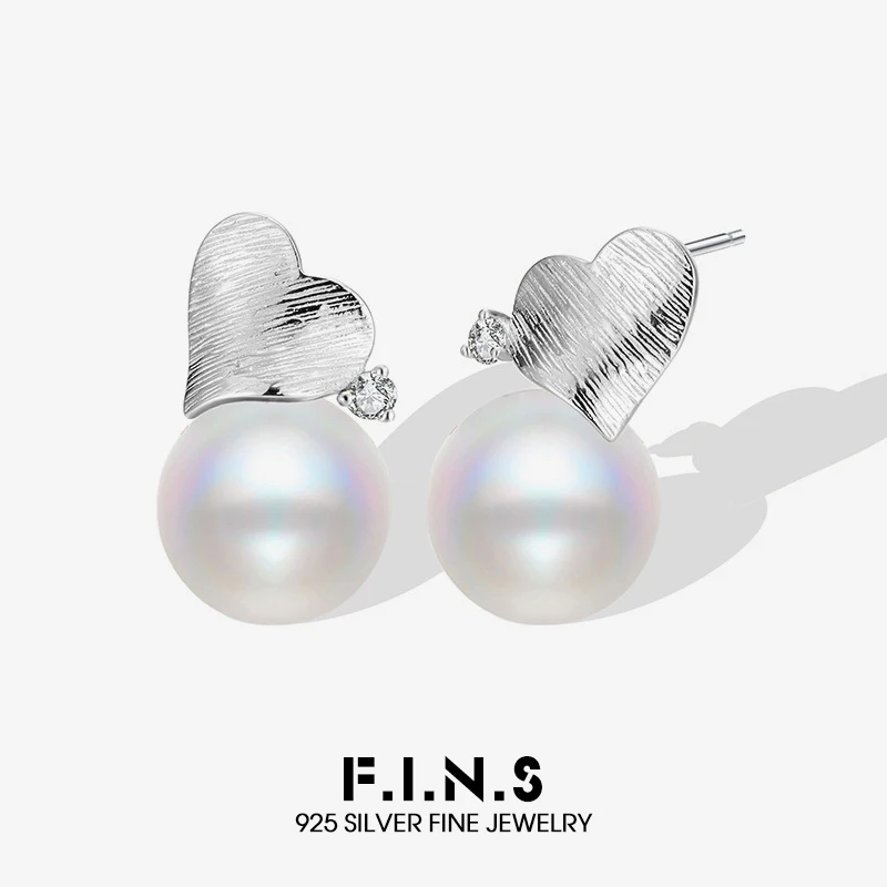 

F.I.N.S 925 Sterling Silver White Shell Pearl Stud Earrings Unique Trendy Heart-Shaped Piercing Ear Fine Jewelry Accessories
