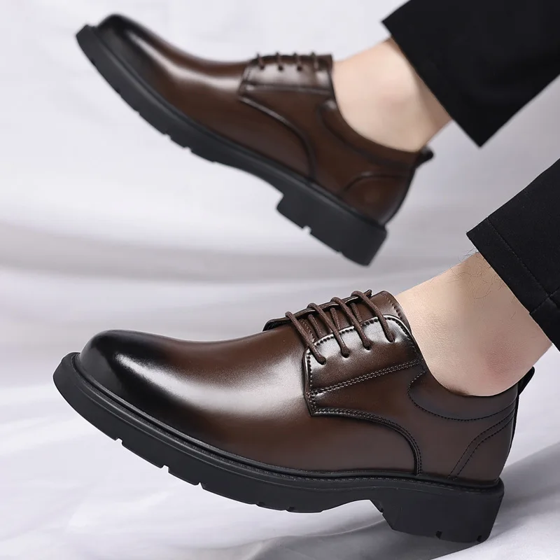 Men's leather shoes business formal wear, casual leather shoes soft-soled lace-up comfortable dress shoes wedding groom shoes