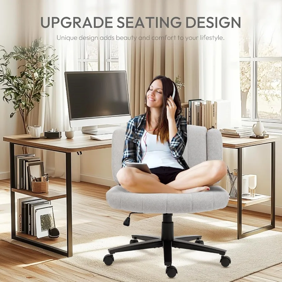 كرسي متقاطع مع عجلات وظهر عالي قابل للتعديل ومسند ذراع عريض كرسي مكتب مضاد للقبضة من القماش مريح وسادة على الطراز الحديث #2