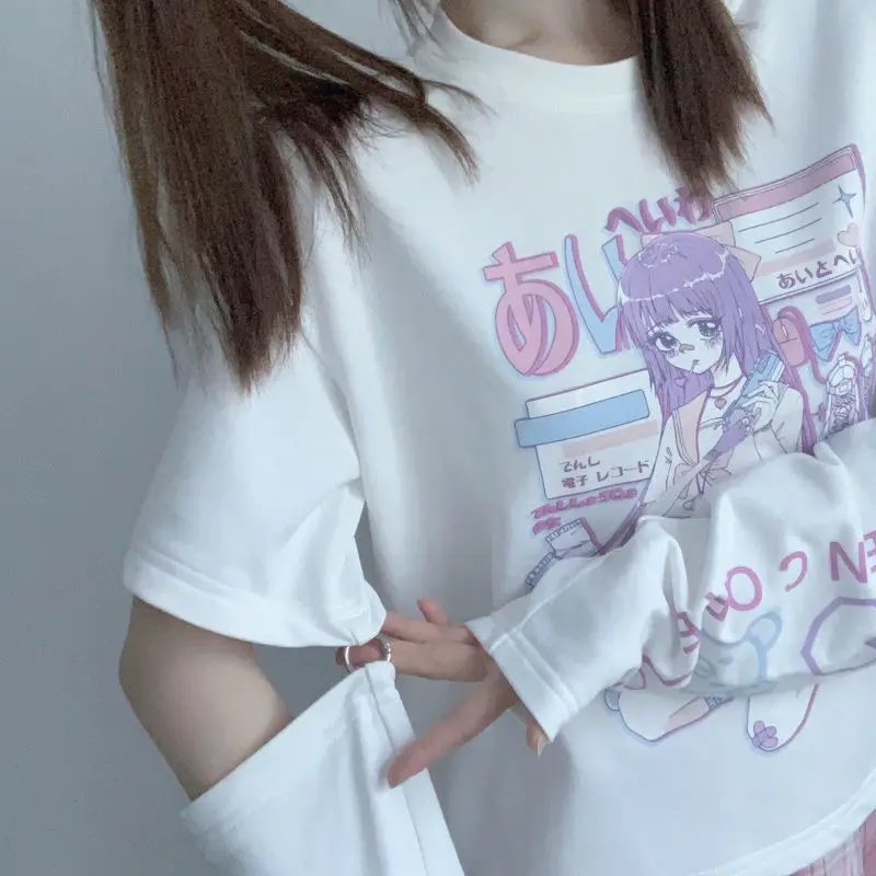 Japanische Streetwear e Mädchen Anime T-Shirt Kleidung mit Arm abdeckung Grafik Top Harajuku Kawaii Sommer Tops für Frauen 2024 T-Shirt