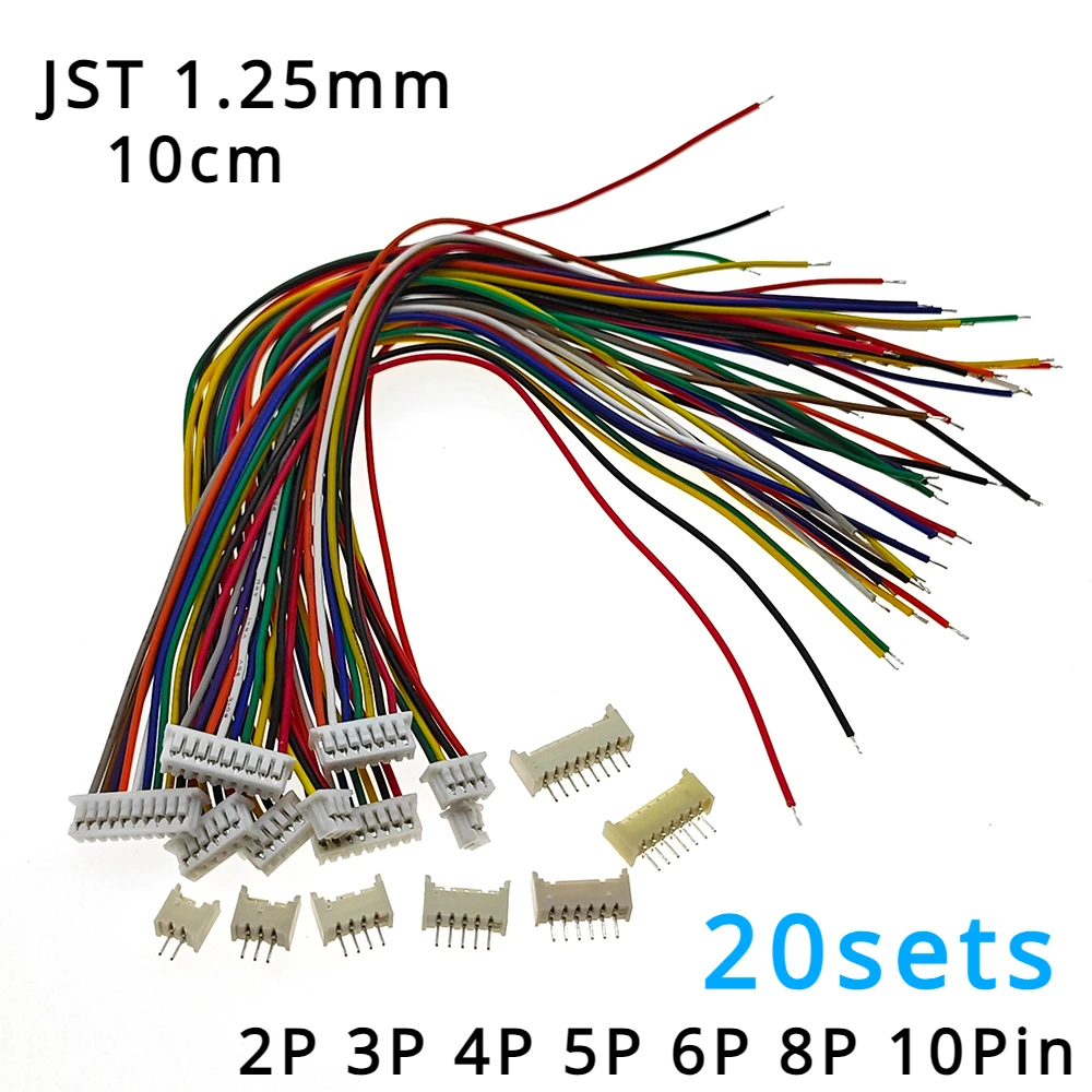 

Micro JST 1.25mm 1.25 JST 2P 3P 4P 5P 6P 8Pin Female Connector Plug + Male Plug With Wire 20sets