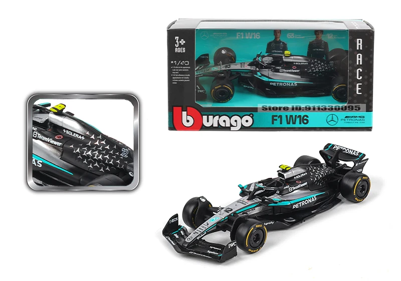 Bburago 1:43 Neuer F1 Mercedes-AMG 2025 W16 # 63 George Russell # 12 Kimi Antonelli Legierungsauto-Modell aus Druckguss, Sammlerstück – Detail 7