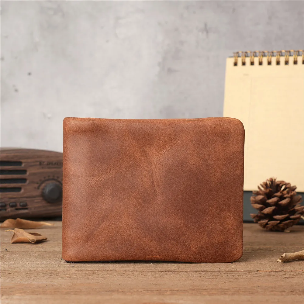 1147 Unisex Crazy Horse Leather Retro Wallet Horizontal Zipper Wallet Cowhide Simple Casual Real Pickup Clip