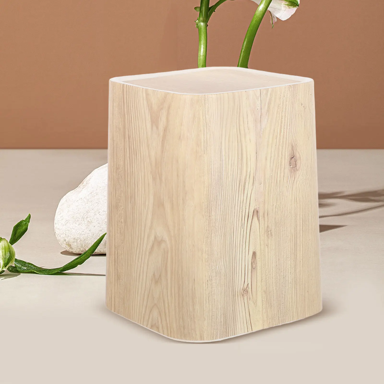 

Wood Grain Plastic Trash Can with Lid Retro Farmhouse Wastebasket for Bathroom Kitchen Office Bedroom Living Room Decorative