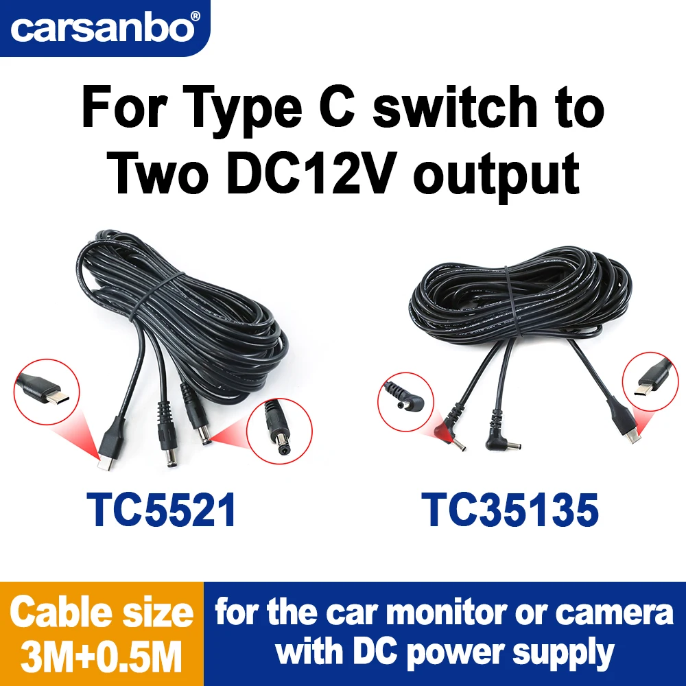 

Кабель Carsanbo Type-C для быстрой зарядки с двумя выходами DC12V для цифрового монитора бокового зеркала, максимальная поддержка 3А