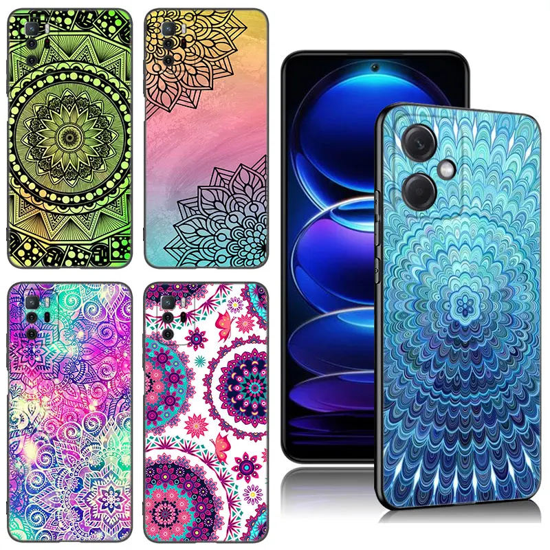 Totem Mandala Flower Phone Case For Xiaomi Redmi Note 8 9 10 11 11E 11T 11S 12 Pro 4G Plus 5G 8T 9S 10S 12S Black Silicone Cover