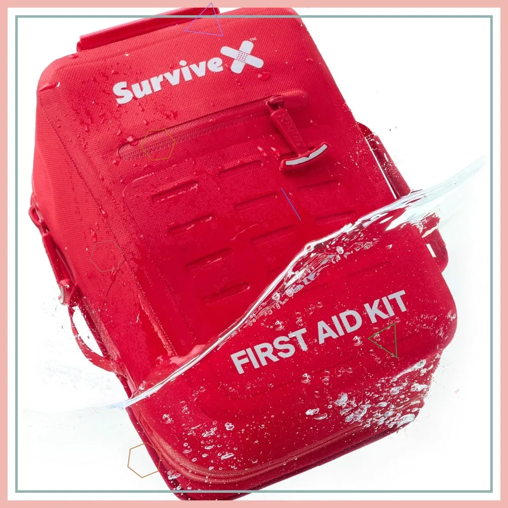 

Large Waterproof First Aid Kit for Car, Travel, Home & Outdoors - Emergency Kit with Wound Closure Strips