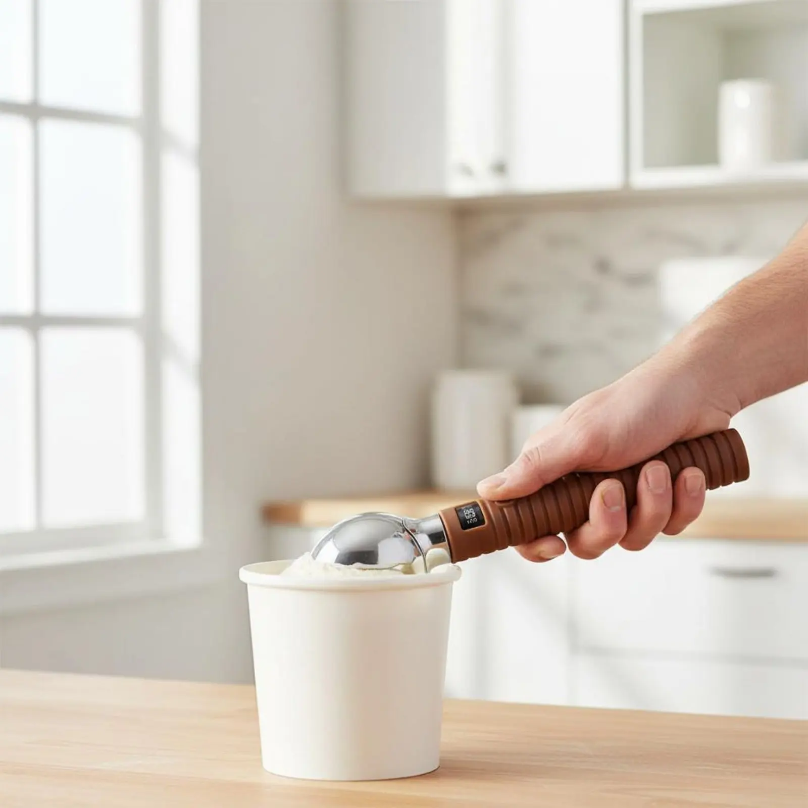 Digital Ice Cream Scoop Stainless Steel Electric Ice Cream Scoop Kitchen Tool Auto Shut-Deactivated Waterproof for Home Dessert