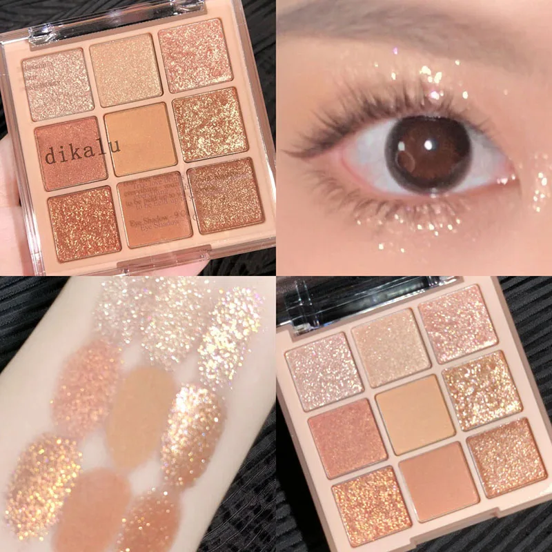 Paleta de sombra de ojos con purpurina nacarada, 9 colores, pigmento mate resistente al agua, brillo brillante, sombra de ojos en polvo, paleta de maquillaje