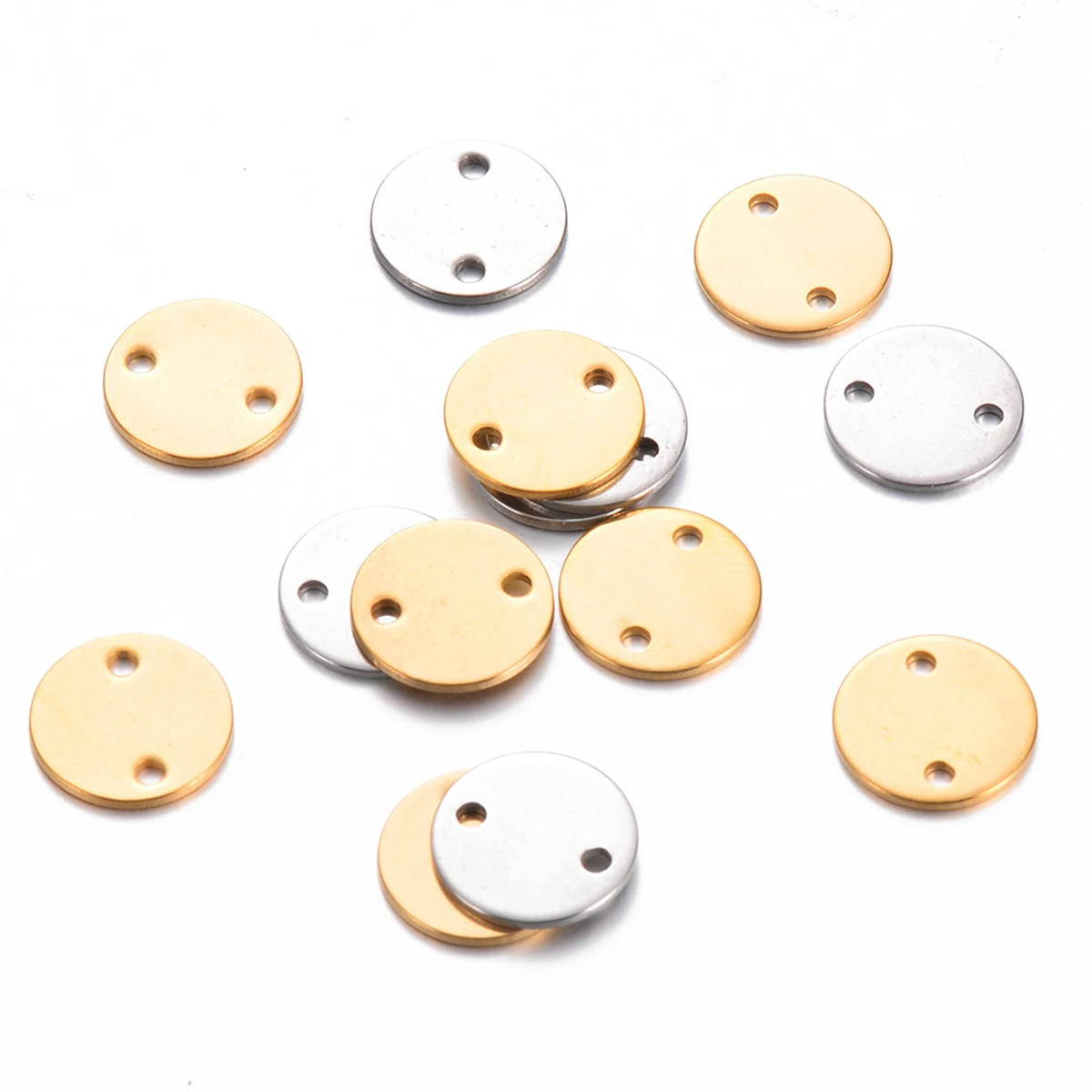 Wholesale 50Pcs/lot Stainless Steel 2 Holes Connector Round Charms For Necklace Pendants Bracelet DIY Making Accessories