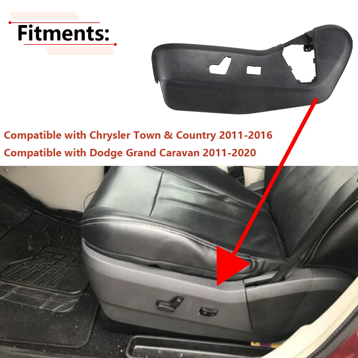 Left Driver Side Car Seat Track Trim Cover for Chrysler Town Country 2011-2016 Dodge Grand Caravan 2011-2020 1UQ99DX9AB