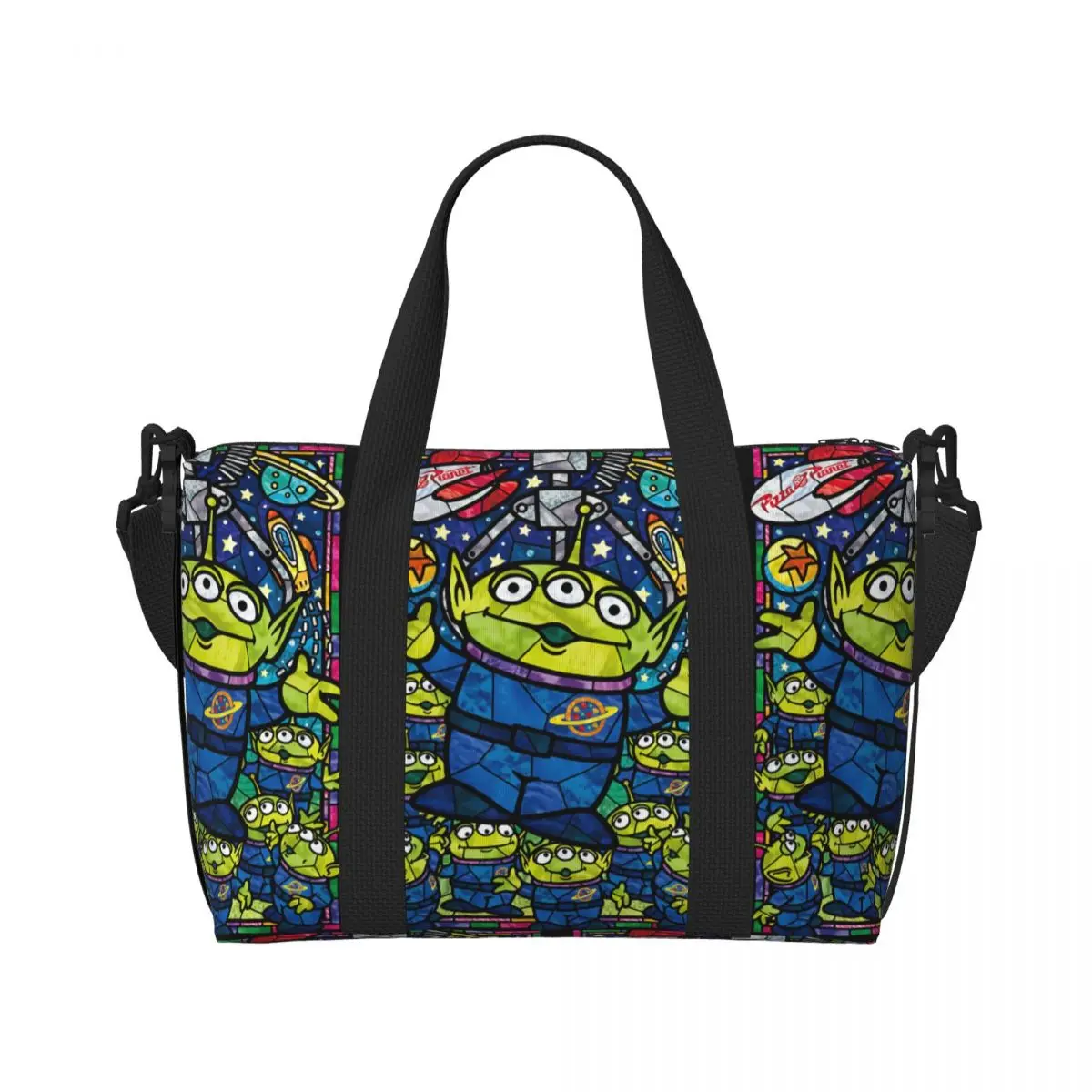 Custom Toy Story Tote Bag Women Large Capacity Green Aliens Manga Gym Beach Shoulder Travel Bag