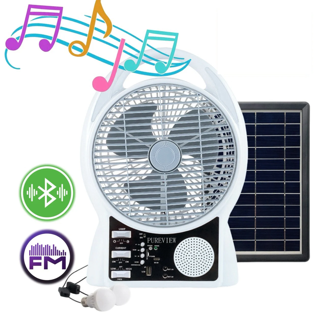 

Portable Solar Fan light Solar Powered AC DC Rechargeable Solar Fan with Solar Panel and LED Bulb light for Outdoor LED Camping