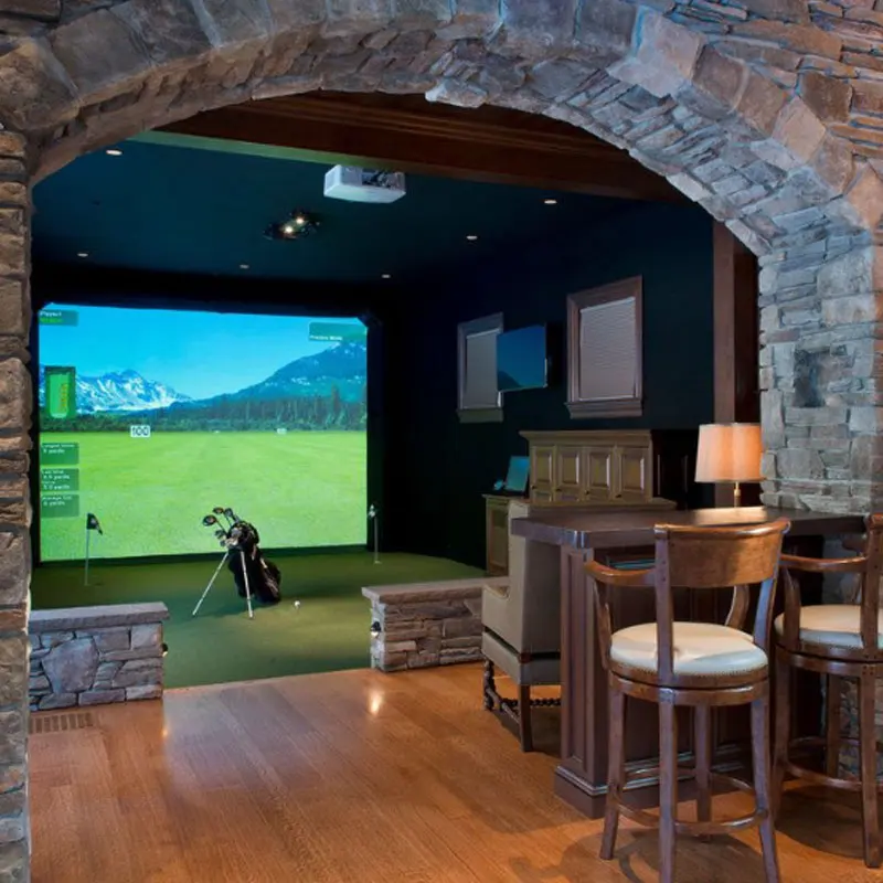 Home indoor enclosure virtual golf hitting mat high end impact screen  club 3d skytrak golf simulator system