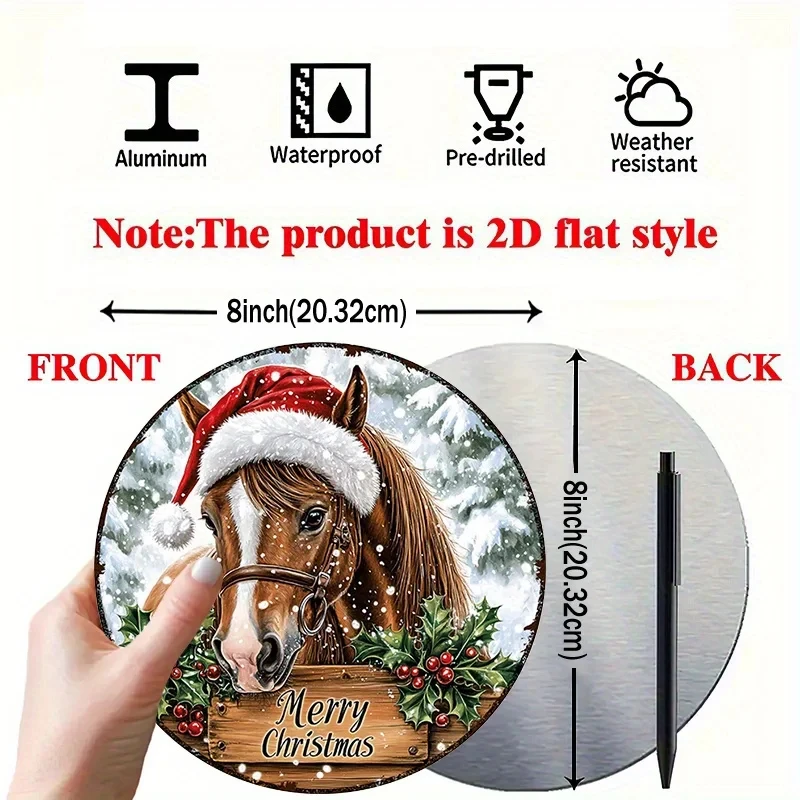 2D Flat 1-Piece 7.87X 7.87inch Aluminum Two-Dimensional Horse-Shaped Sign - Vintage Style Printing, Weatherproof Wall Decoration