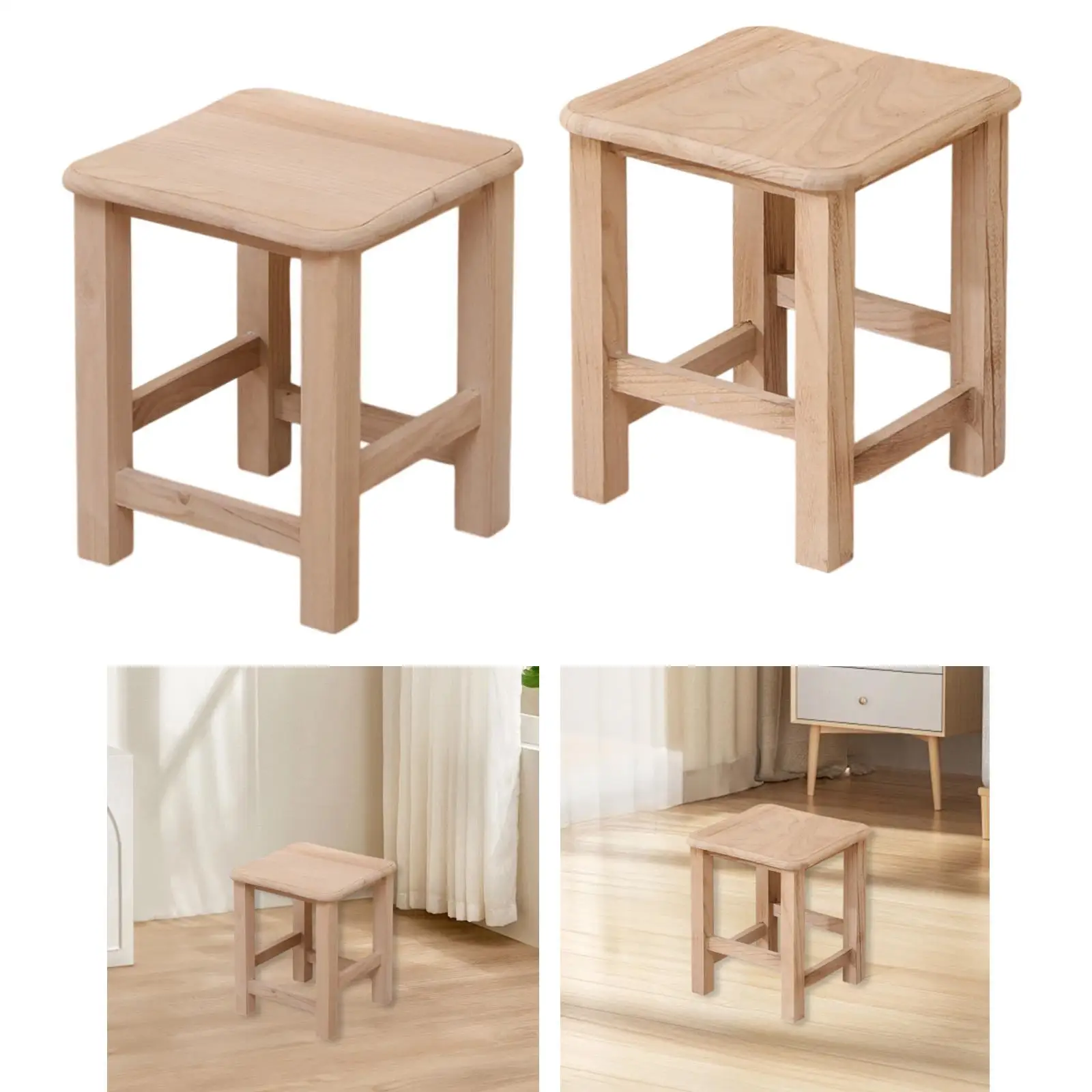 Wooden Foot Stool Square Footstool Leisure Sitting Bench Stepstool Foot Rest