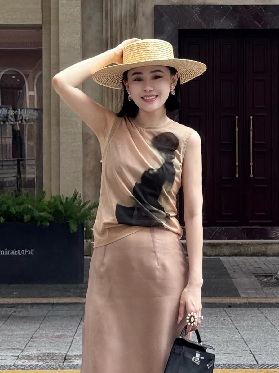 

Эстетичная женская футболка Wan Sle с круглым вырезом, высокоэластичная, сетчатая, модная, с художественным принтом, свободного кроя, с коротким рукавом, летняя