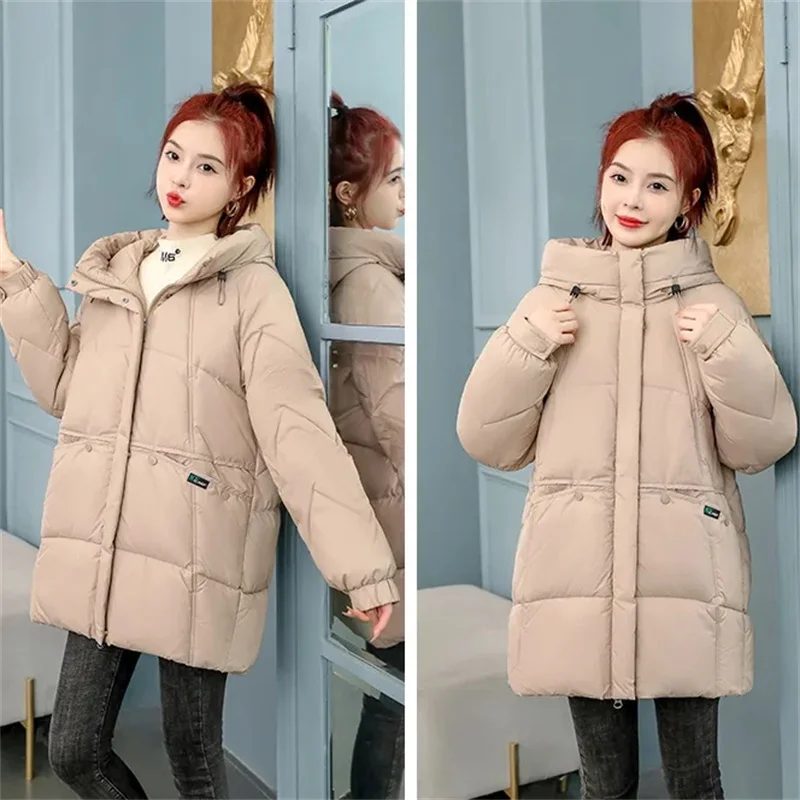 Casaco de algodão engrossado novo estilo jaqueta acolchoada de algodão longo com capuz inverno engrossado jaqueta fina para o inverno
