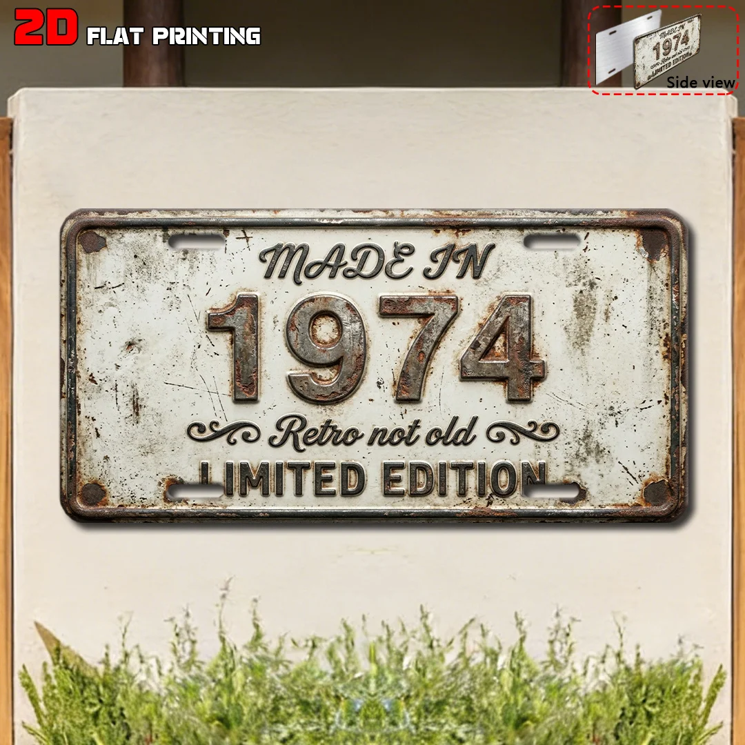 2D Flat, 1pc 1974 Limited Edition Vintage License Plate Frame Suitable for Men's & Women's Plate Covers, Retro Garage Wall Decor