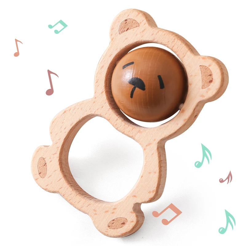 Houten babyrammelaar pasgeboren cartoon teddybeer rustgevend speelgoed mobiele kinderen vroege zintuiglijke ontwikkeling speelgoed Montessori muzikaal cadeau