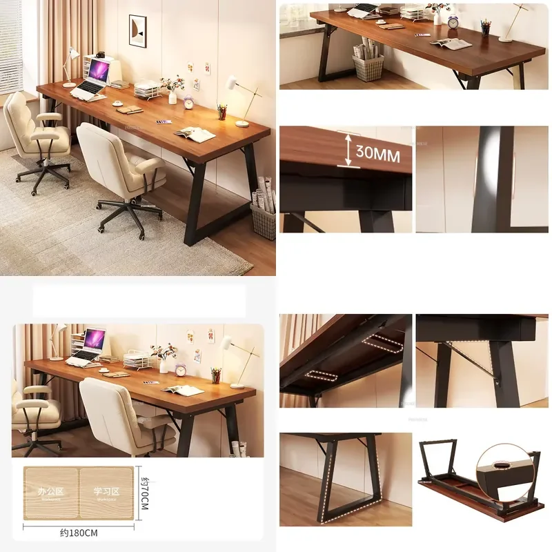 Modern Wooden Computer Desk for Office Home Gaming Student Bedroom Rectangular Desktop with Iron Frame Simple Office