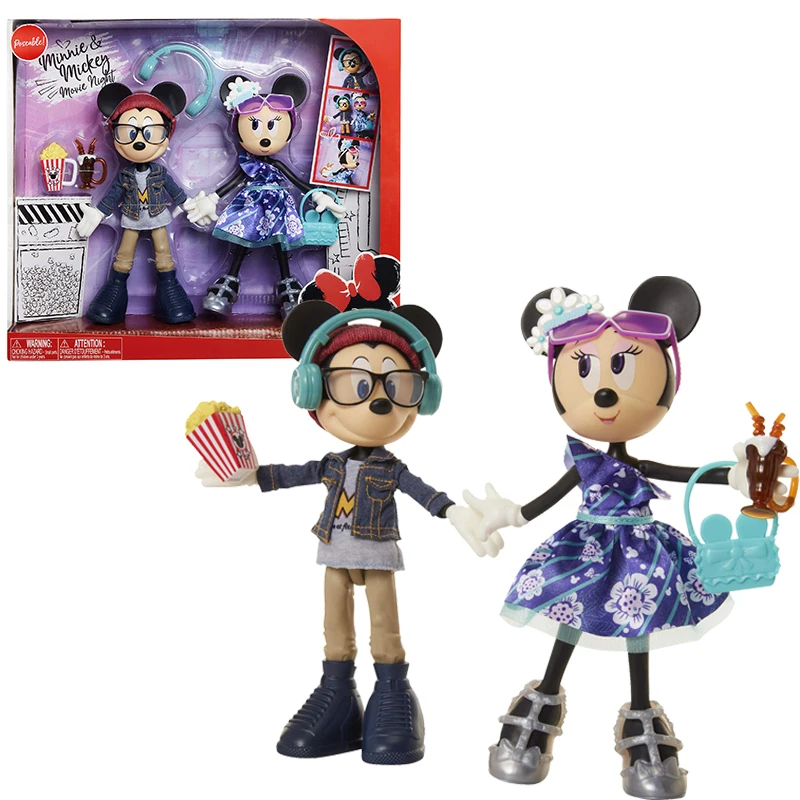 

Disney Minnie & Mickey Movie Night Doll 2-Pack Playset Mickey Minnie Dress Up Game Fashionable Doll Children Play House Toys