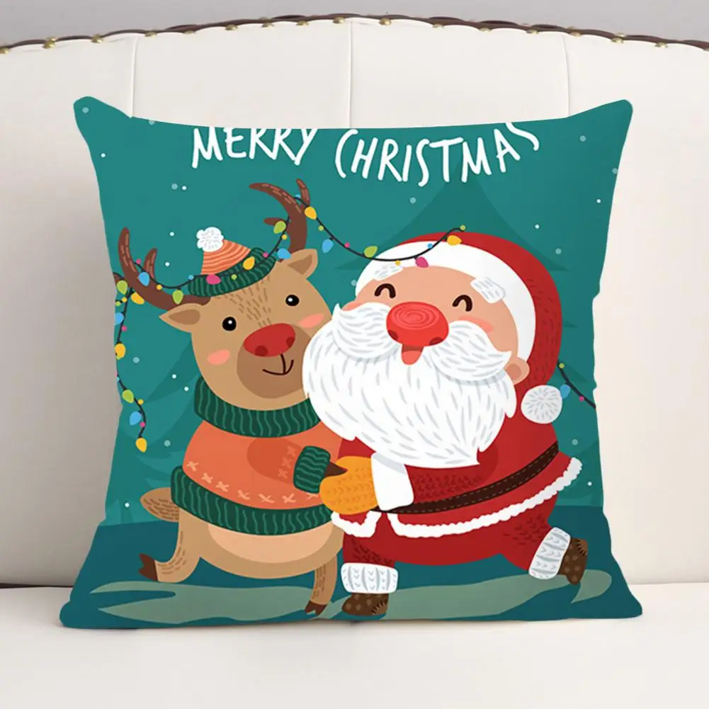 Create Atmospheres Dust Proof Elk Santa Claus Cushion Case Bedroom Living Room Decor for Dorm