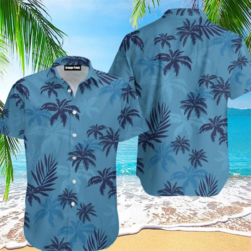 Camisa hawaiana con estampado de árbol de Coco para hombre, blusa informal de manga corta con solapa, 3d, 4XL, verano, 2024