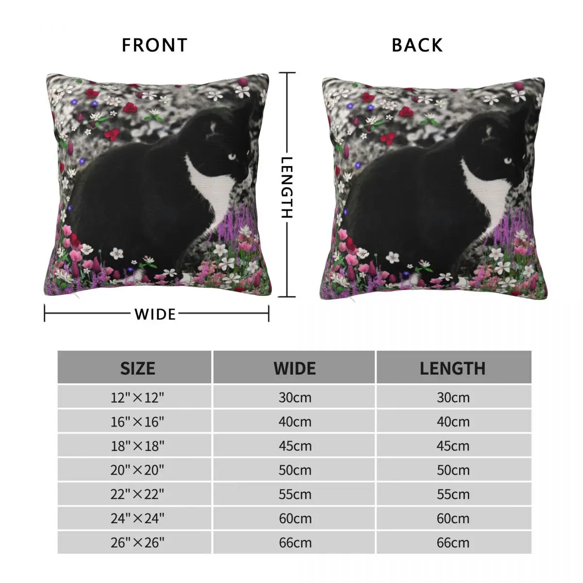 Freckles In Flowers Tuxedo Cat Square Pillowcase Polyester Linen Velvet Creative Zip Decor Home Cushion Cover 45x45