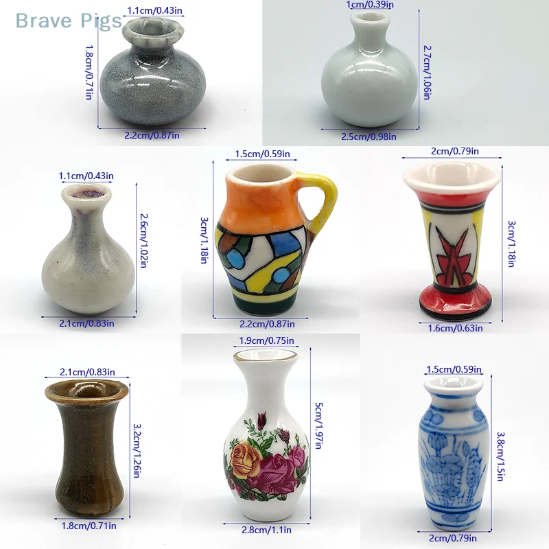 Mini Jars Vintage Ceramic Colorful Vase 1/12 Dollhouse Model Toy Micro Landscape Ornament Scene Prop Living Room Decor