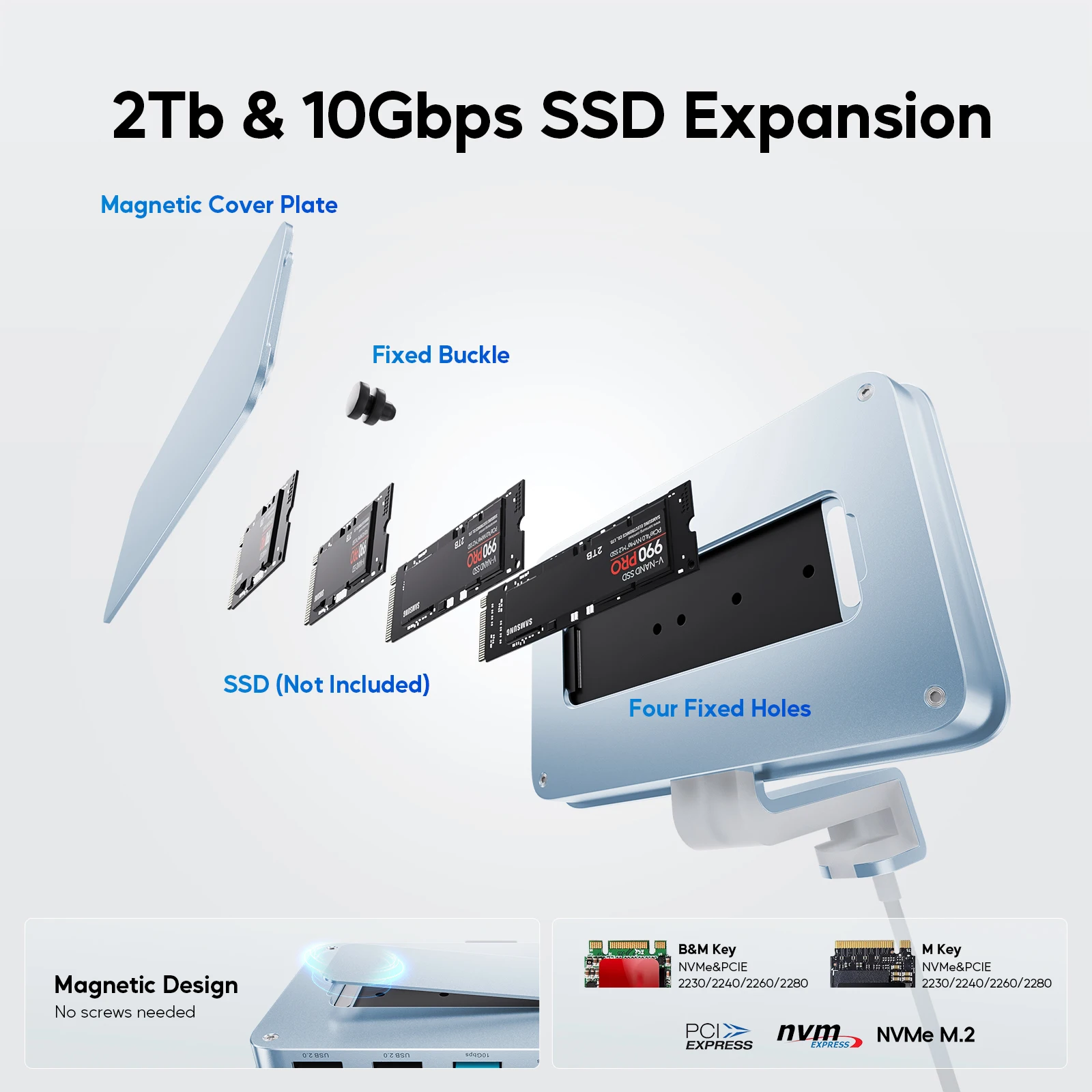 PULWTOP iMac USB C Hub مع حاوية M.2 NVMe SSD، USB A/C بسرعة 10 جيجابت في الثانية، SD/TF، لشاشة iMac24 بوصة M1/M3/M4 أو Studio 27 بوصة #3